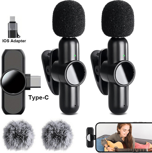 Basix Mini Wireless Lavalier Mikrofon mit USB-C und Noise Cancelling in Schwarz für Streaming und Videoaufzeichnung - Bild 1