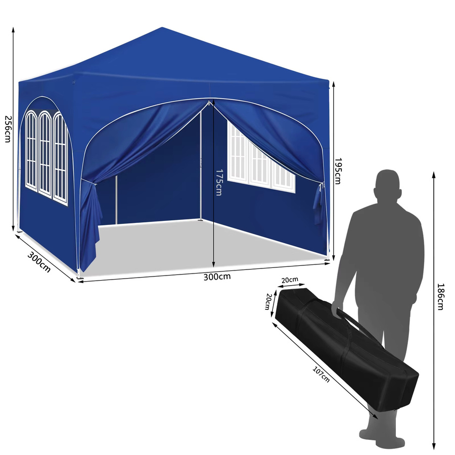 WOLTU Pavillon mit 4 Seitenwänden, zusammenklappbares Partyzelt mit UV-Schutz und Wasserabweisung, B/T: 300 x 300 cm, Höhe: 256 cm - Bild 2