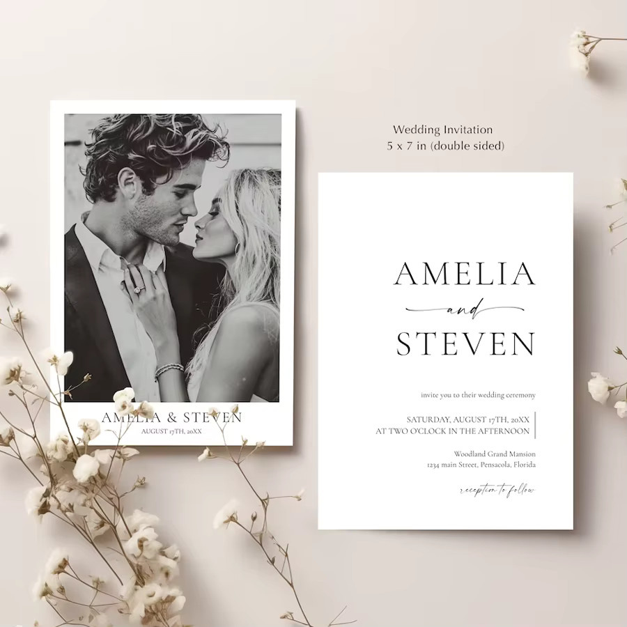 Personalisierte Hochzeitseinladungen mit Foto, doppelseitig bedruckt, Farbe Weiß - Bild 4