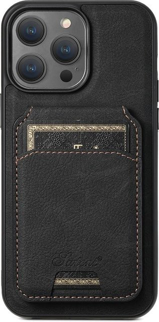 Magnetische Leder-Schutzhülle mit Kartenhalter für iPhone 12 bis iPhone 17 Air Modelle in Schwarz - Bild 1