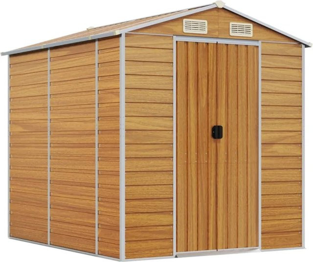vidaXL Gartenhaus aus verzinktem Stahl in Braun mit Schrägdach, B/T/H: 191 x 215 x 198 cm - Bild 1