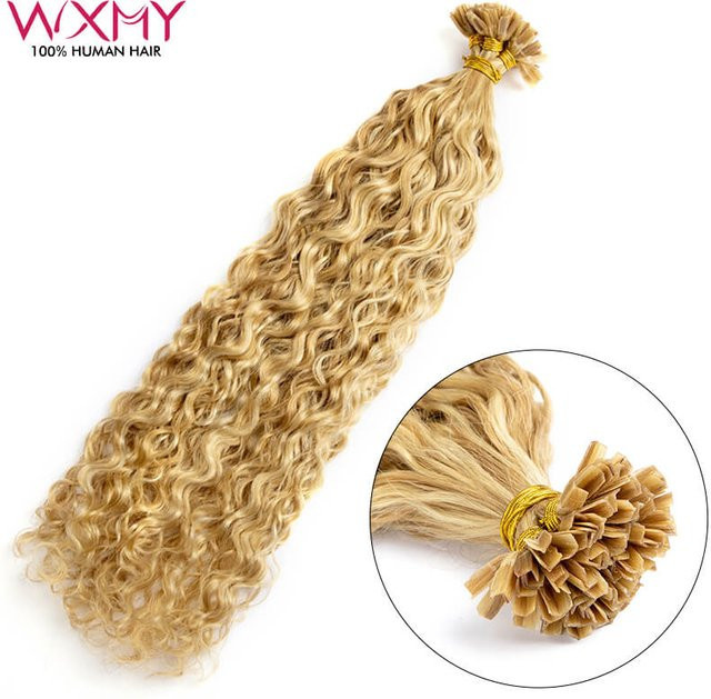 WXMY Echthaar-Extensions Wasserwellen-V-Tip, Blond, Keratin Fusion, 14-26 Zoll - Bild 1