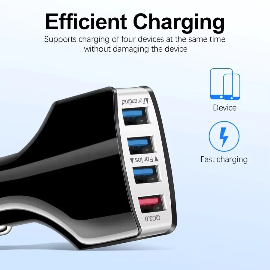 40W USB-Autoladegerät mit Multi-USB-Adapter und Quick Charge 3.0 in Schwarz für iPhone, Samsung, Xiaomi und Huawei - Bild 3