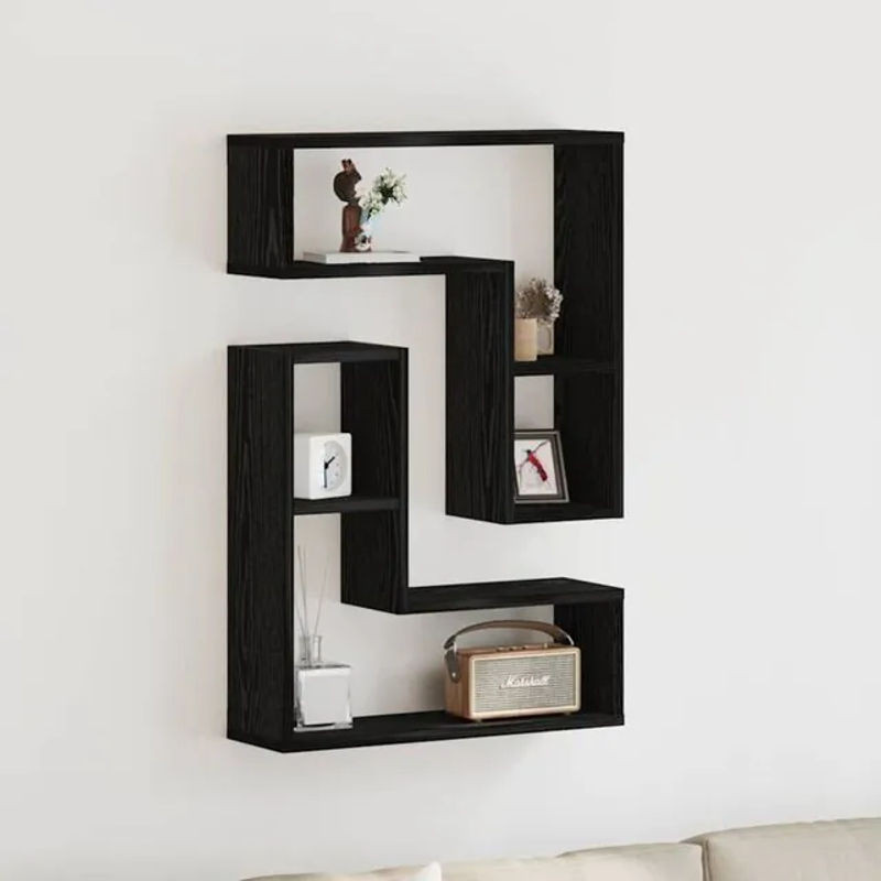Vidaxl Wandregal Set aus Holzwerkstoff in Schwarz, 2 Stück, Modern und Minimalistisch, B: 50 cm, T: 15 cm, H: 85 cm - Bild 1