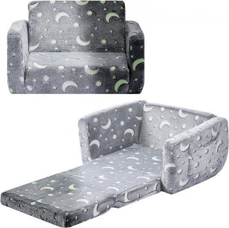 VEVOR 2-in-1 Kindersofa aus Flanellstoff und 28D-Schwamm, umwandelbarer Kindersessel mit Armlehnen, Dunkelleuchtend, Grau - Bild 1