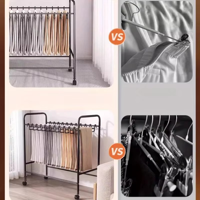 LIUSHADUOLA Verstellbarer Hosenbügel aus Metall in Schwarz als bodentiefes Hängeregal zur Aufbewahrung von Hosen und Kleidung - Bild 3