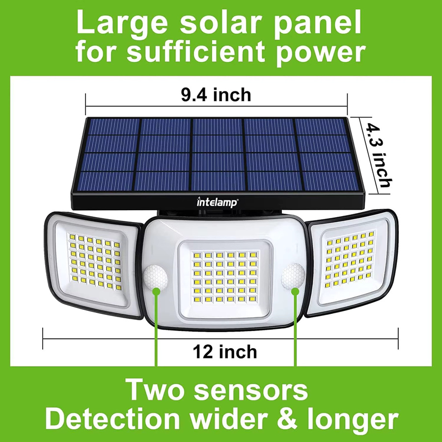 intelamp Solar-Sicherheitsflutlichter mit Bewegungssensor und 6000 mAh Akku, Schwarz - Bild 2