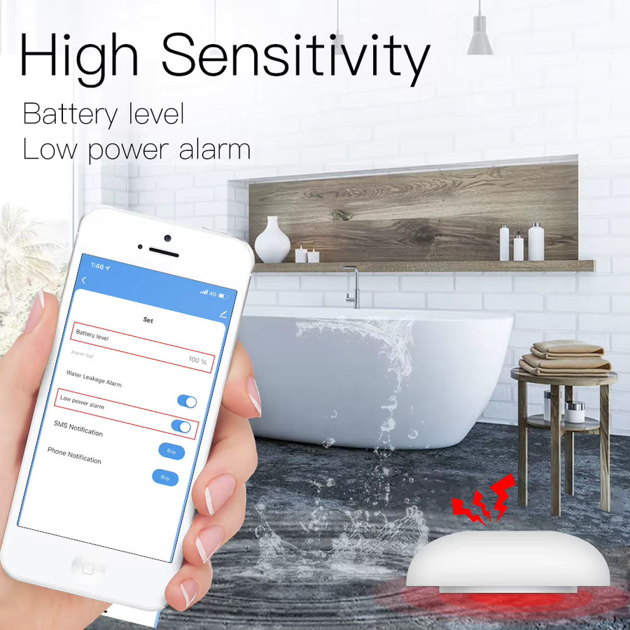 MOES Tuya ZigBee Smart Wasserlecksensor als Überschwemmungsalarmmelder in Weiß mit App-Steuerung - Bild 2
