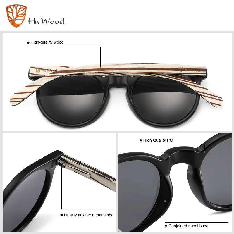 Hu GR8003 Sonnenbrille, Holz, rund, Vollrand, pink, Unisex, polarisiert - Bild 3