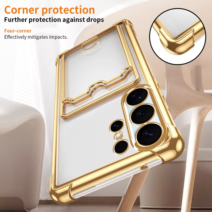 Eurynome Stoßfeste Galvanisierte Handyhülle mit Kartenfächern für Samsung Galaxy S25 Ultra S24 S23 S22 S21 FE Transparent Lila - Bild 4