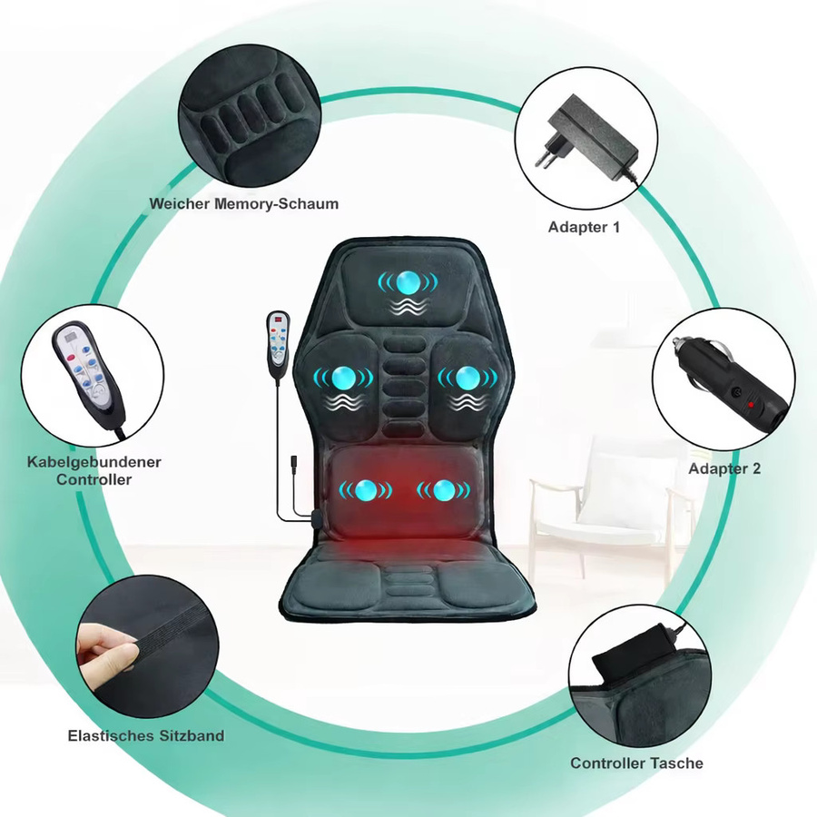 HIMOUTA Massage-Sitzkissen mit Heizfunktion und Ganzkörper-Vibration in Schwarz - Bild 2