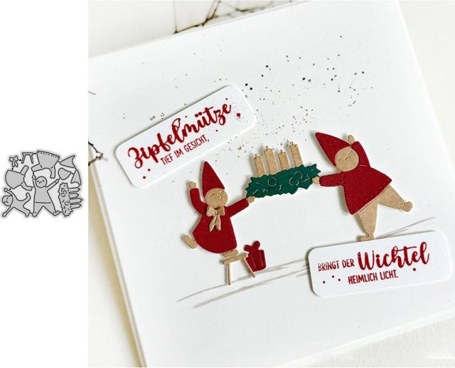 Metall-Bastelvorlage Weihnachtsfigur und Kerze in Grau für DIY-Scrapbook und Prägung - Bild 1