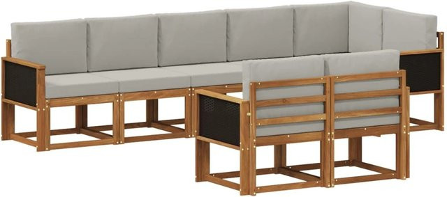 vidaXL Outdoor-Sofagarnitur L-Form aus Akazienholz mit 8 Teilen in Hellgrau und Natur - Bild 1
