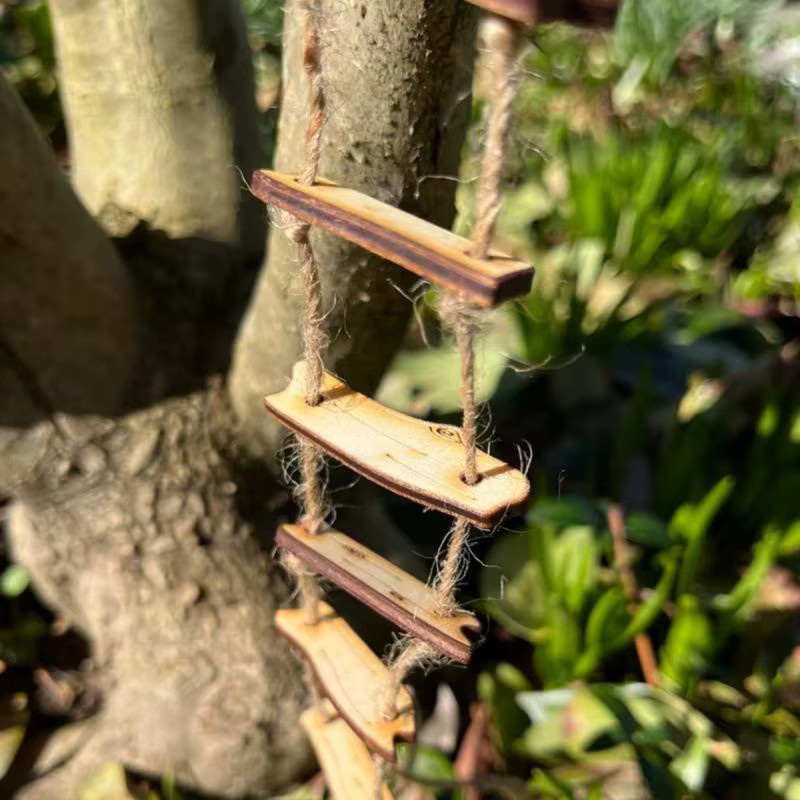 JETTING Holz-Feenbrücke mit Seilleiter, Miniatur-Feengarten-Dekoration - Bild 4