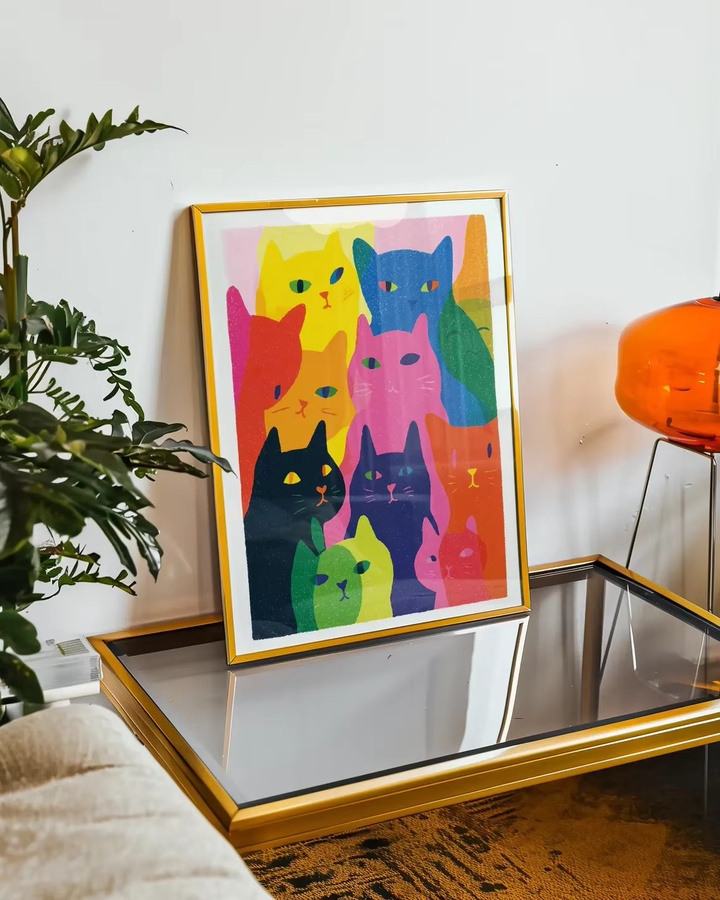 Modernes Regenbogen Katzen Poster von SHENCHEN als abstrakte Wandkunst in Multicolor - Bild 2