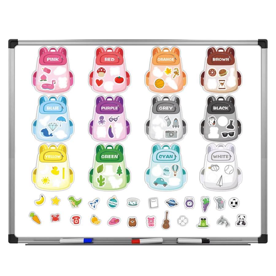 Magnetisches Schultaschen-Farbkognitions-Set, 12-farbige Cartoon-Schultasche, 60 Themenaccessoires - Bild 6