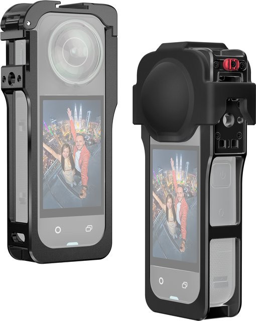 Insta360 X5 Schutzrahmen aus Aluminium-Metall in Schwarz mit abnehmbarer Silikon-Objektivkappe - Bild 1