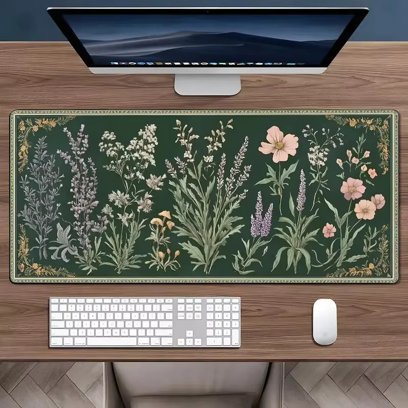 VIKAMA Mauspad Grünes Blumen-Design mit rutschfester Gummibasis für Gaming und Büro - Bild 4