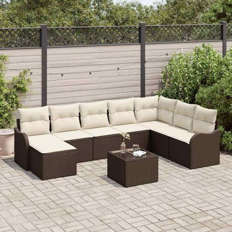 Vidaxl Garten-Sofa-Set aus Poly-Rattan mit 9 Kissen in Braun und Weiß - Bild 1