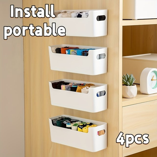4er-Pack wandmontierte Kunststoff-Aufbewahrungsboxen in Weiß zur einfachen Installation ohne Bohren für Büro, Tisch und Badezimmer - Bild 1