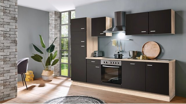 Menke Küchenzeile Classic in Lava Matt und Sonoma Eiche Nachbildung, Breite: 280 cm, Tiefe: 60 cm, Höhe: 60 cm - Bild 1
