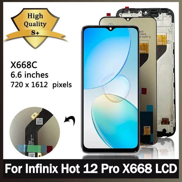 Infinix Hot 12 Pro LCD Display Baugruppe mit Touchscreen und Rahmen in Schwarz - Bild 1