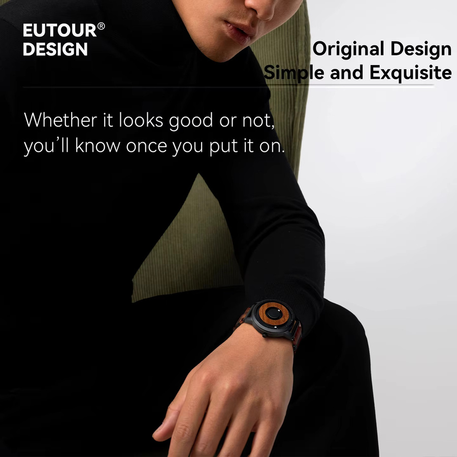EUTOUR Armbanduhr, Quarz, Holz, Edelstahl, Schwarz, Herren - Bild 5