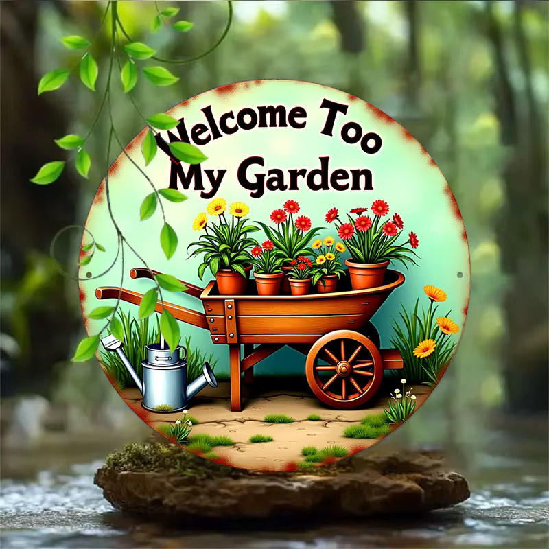 Potdemiel Welcome to My Garden Schild aus Aluminium mit buntem Blumenmuster in Vintage-Optik, B/H: 20,3 x 20,3 cm - Bild 2