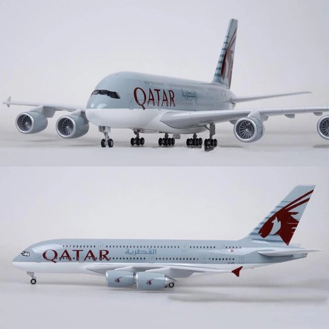 Hang Kun A380 Qatar Airline Druckguss-Flugzeugmodell, Maßstab 1:160, mit Licht und Rädern - Bild 1