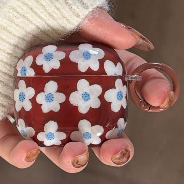 Braune Bluetooth-Kopfhörerhülle mit niedlichem Cartoon-Blumen-Design für Apple AirPods 4 Pro 2 3 1 - Bild 1
