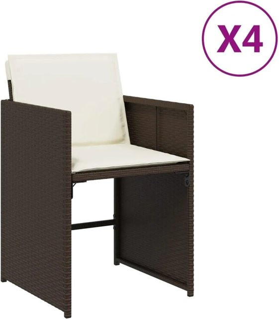 Furnicato Gartenstuhl-Set aus 4 Stück in Braun mit Kissen aus PE-Rattan und pulverbeschichtetem Stahlrahmen - Bild 1