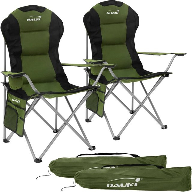 2er Set HAUKI Campingstühle faltbar in Khaki mit Getränkehalterung und Armlehnen, belastbar bis 150 kg - Bild 2