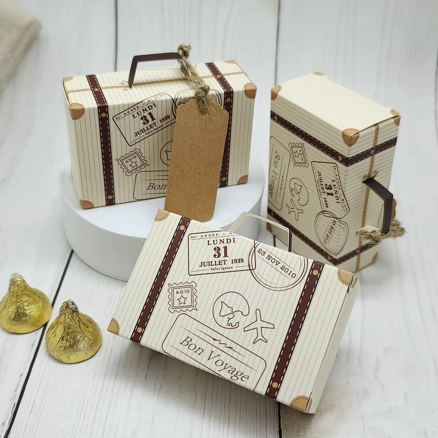 EsenTroye Mini Reise Geschenkboxen aus Kraftpapier mit Retro-Label für Geburtstag, Hochzeit und Party - Bild 3