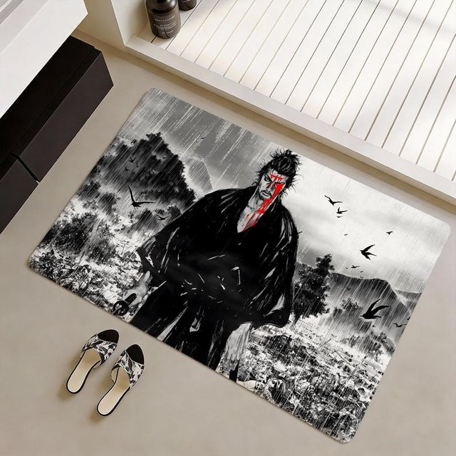 Rutschfeste Anime Vagabond Bodenmatte aus Polyester in Schwarz, rechteckiger Flanell-Teppich für dein Wohnzimmer - Bild 1