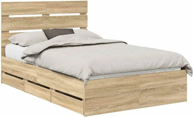 vidaXL Bettrahmen Sonoma-Eiche mit Schubladen aus Holzwerkstoff, B/T/H: 120 x 190 cm - Bild 1