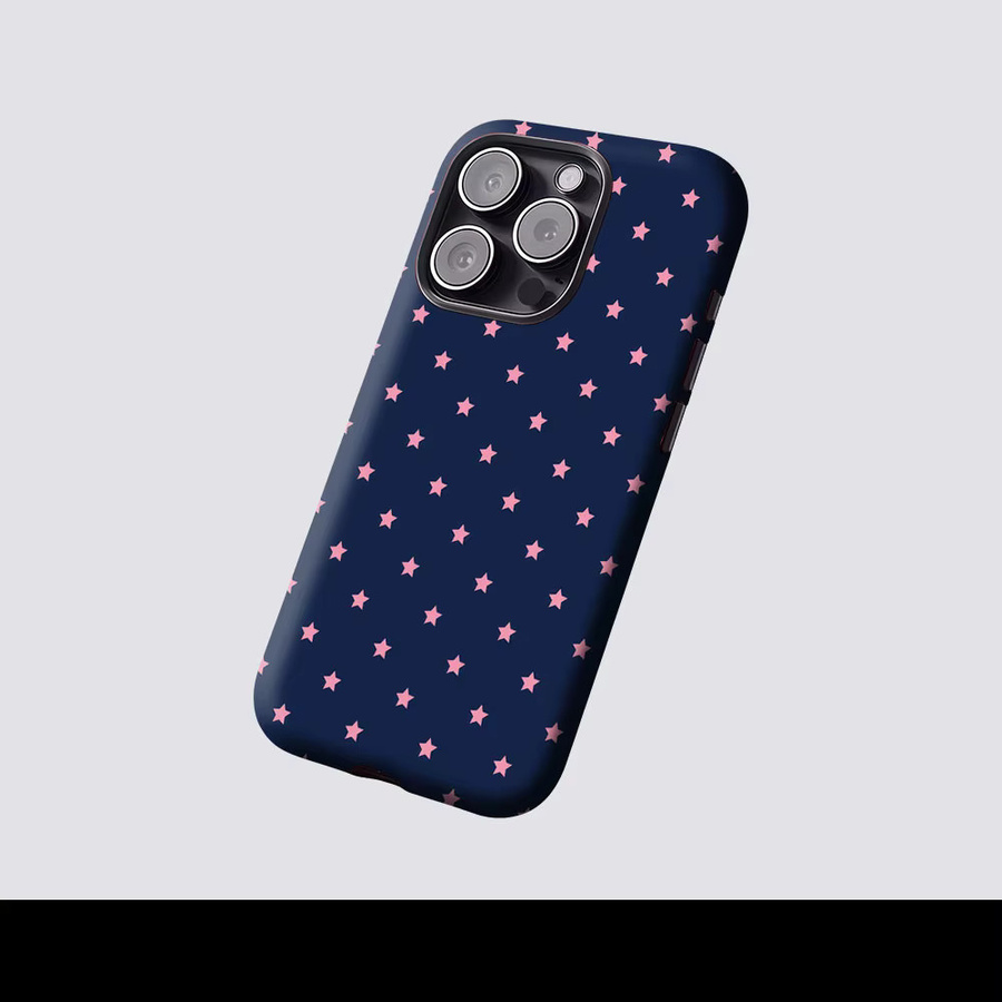 Aurbe Matte 2-in-1 MagSafe Hülle für iPhone 17 16 15 14 Plus Pro Max Stoßfeste Hartschale Marineblau mit Rosa Sternen - Bild 2
