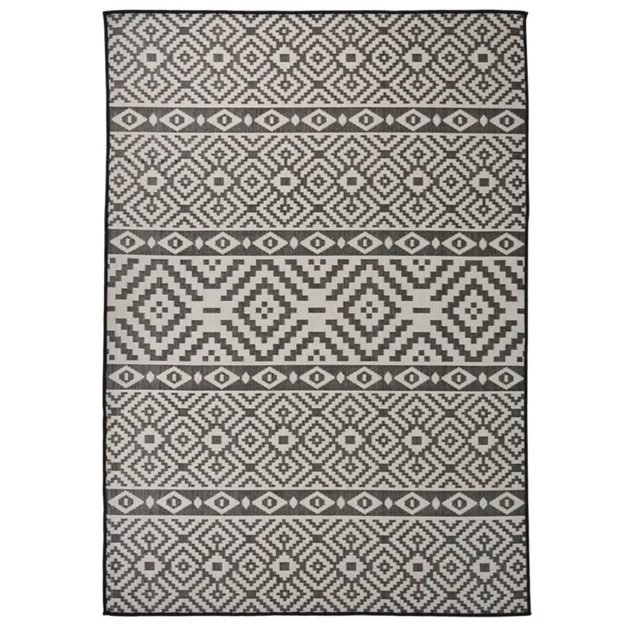 vidaXL Outdoorteppich Flachgewebe Schwarz Gestreift B/B: 140 x 200 cm - Bild 2
