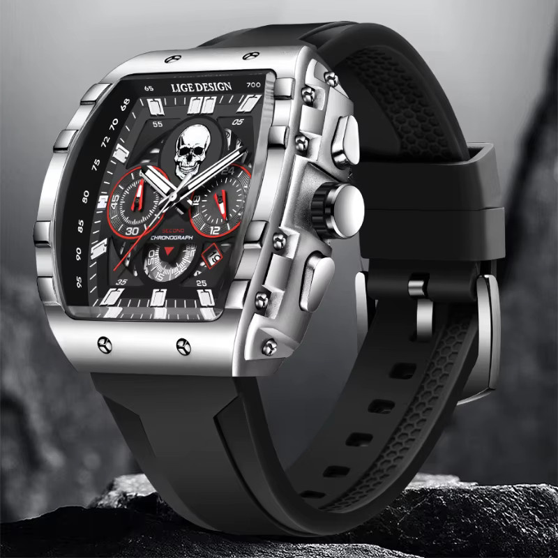 Lige Armbanduhr, Chronograph, Quarz, Silikon, Schwarz, Herren - Bild 2