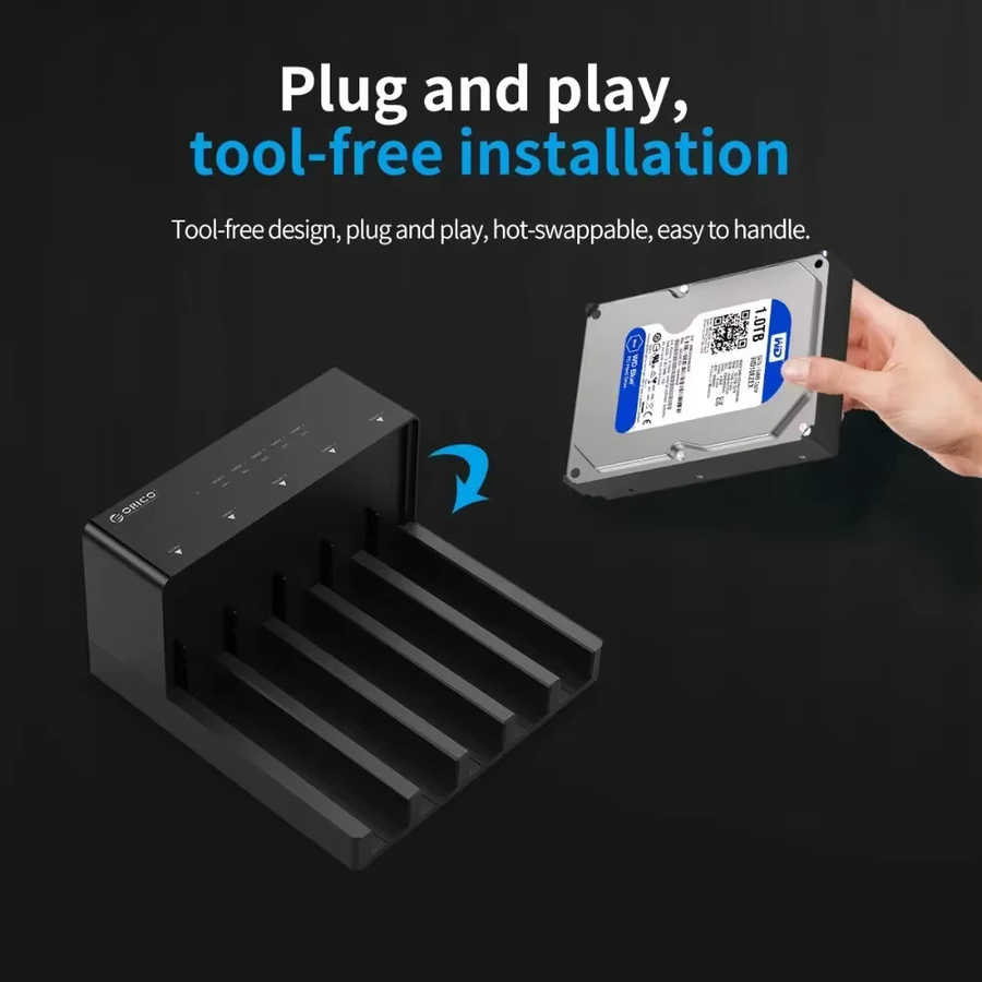 ORICO 5-Bay SATA zu USB 3.0 Festplatten-Dockingstation für 2,5 und 3,5 Zoll HDD/SSD mit Offline-Klonfunktion, Schwarz - Bild 4