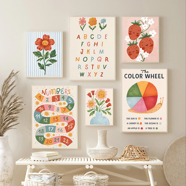 Potdemiel Blumenalphabet Poster mit Tieren und floraler Typografie für das Kinderzimmer, Mehrfarbig - Bild 1