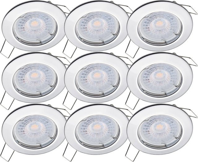 Oktaplex Sedan 9er Set Einbaustrahler in Chromoptik mit warmweißen LED-Modulen (3000K, 1,9W, 345lm) - Bild 1
