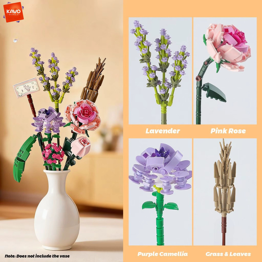KAVOWORLD Rosen-Lavendel-Blumenstrauß, Bausteine, 544 Teile - Bild 5