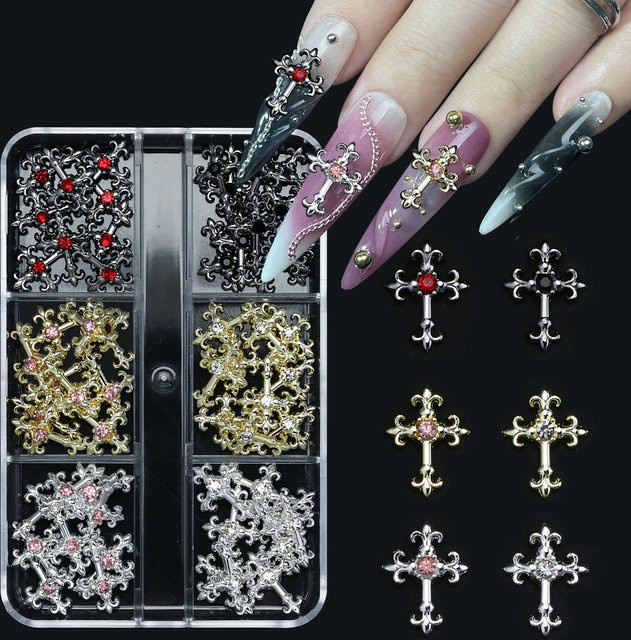 Misscheering Nagelzubehör, 3D Kreuz Zirkon Strass, Weiss, Metallic - Bild 1