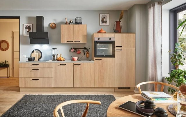 pino Küchenzeile Eiche Aviva mit 2 Geräteschränken und Anschlag rechts, Farbe Braun, Breite: 310 cm - Bild 1