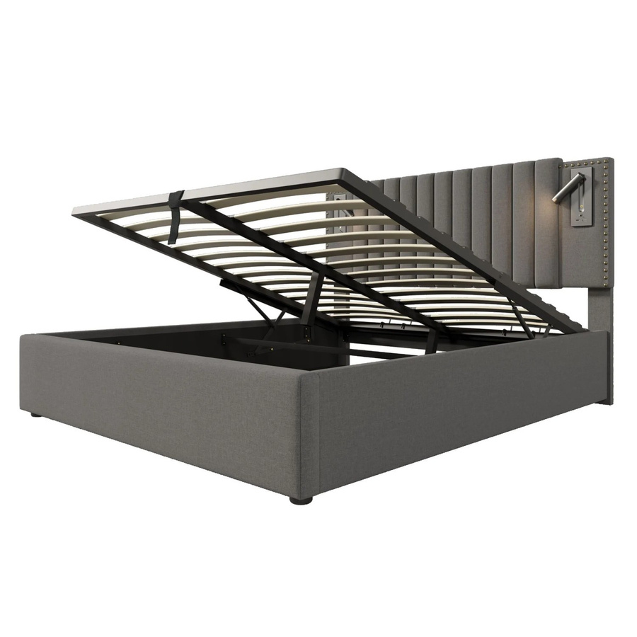 okwish Polsterbett Grau mit USB-Anschluss, Leselicht und Matratze, B/T/H: 140 x 200 x 147 cm - Bild 2