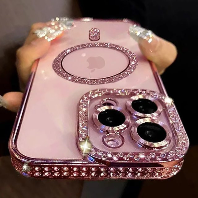 Glitzernde transparente Schutzhülle für iPhone 12 bis iPhone 17 Pro Max mit Magnetfunktion und kabelloser Ladekompatibilität in Pink - Bild 1
