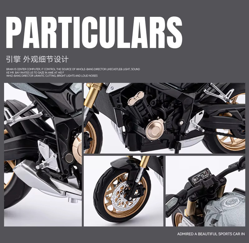 KaKBeir CB650 Motorrad Modell, 1:12, Metall, Grau - Bild 4