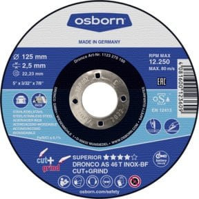 Osborn Kombi-Trenn- und Schruppscheibe AS46T Inox Cut+Grind Blau Durchmesser: 115 mm, Dicke: 2,5 mm - Bild 1