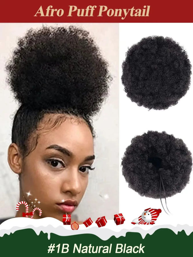 Boymia Afro Puff Pferdeschwanz, Naturschwarz, 6 Zoll, 100% Echthaar, Lockiges Haar - Bild 6