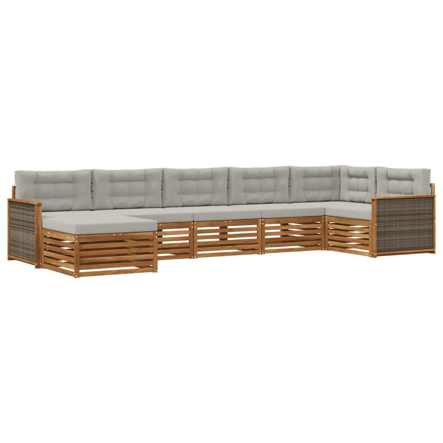 vidaXL Outdoor-Sofagarnitur in L-Form aus Massivholz Akazie mit 7 Kissen in Hellgrau - Bild 2